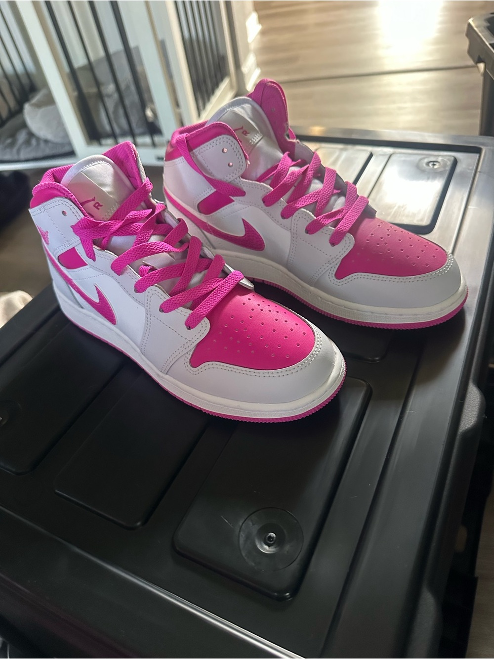 Jordan Kids High-Top Sneakers in Hot Pink and White